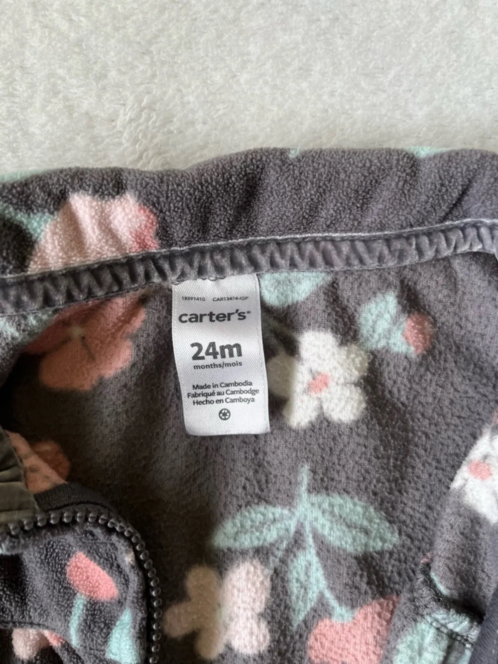 Carter's Floral Fleece Vest - Gray, Pink & Mint